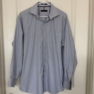 Tommy Hilfiger Men's Striped Dress Shirt - Blue and White